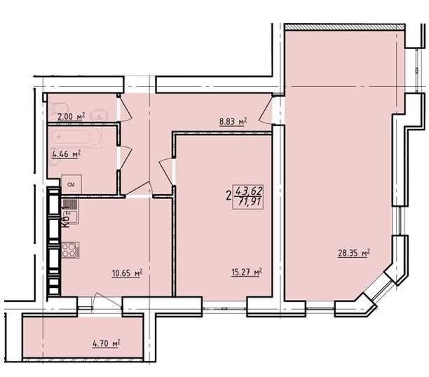 Продаж 2-кімнатної квартири 71 м²