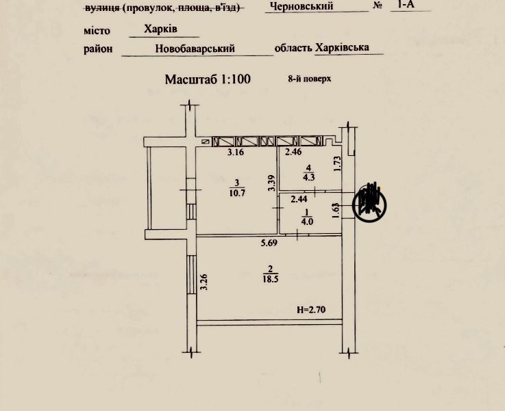 Продаж 1-кімнатної квартири 39 м²