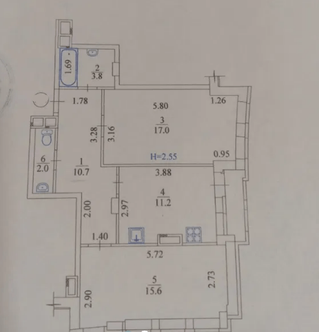 Продажа 2-комнатной квартиры 65 м²