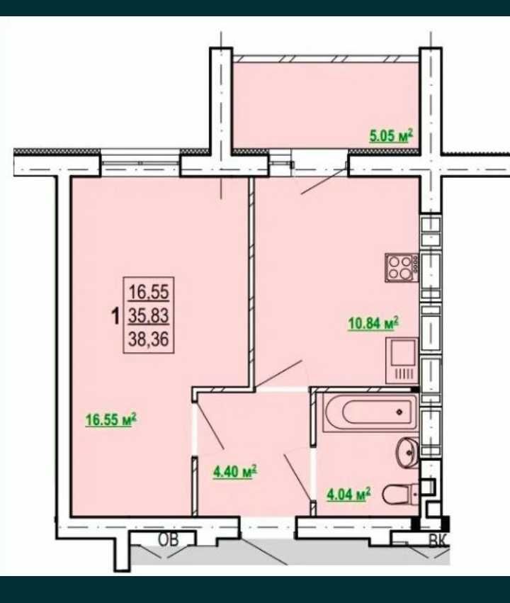 Продажа 1-комнатной квартиры 36 м²