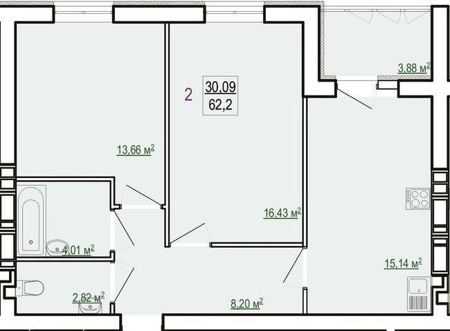 Продаж 2-кімнатної квартири 62 м²