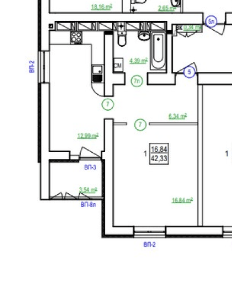 Продажа 1-комнатной квартиры 42.33 м²