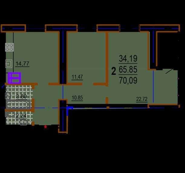 Продаж 2-кімнатної квартири 70 м²