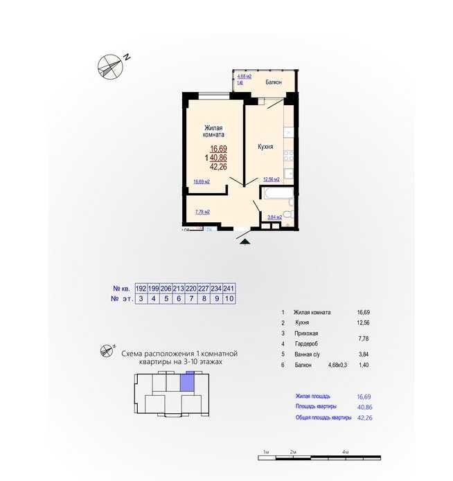 Продажа 1-комнатной квартиры 42 м²