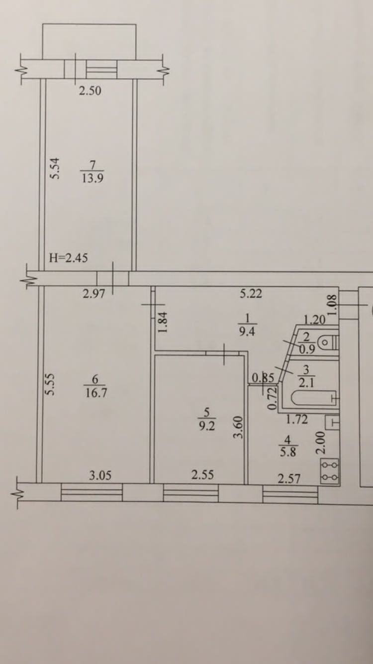 Продаж 3-кімнатної квартири 58 м²