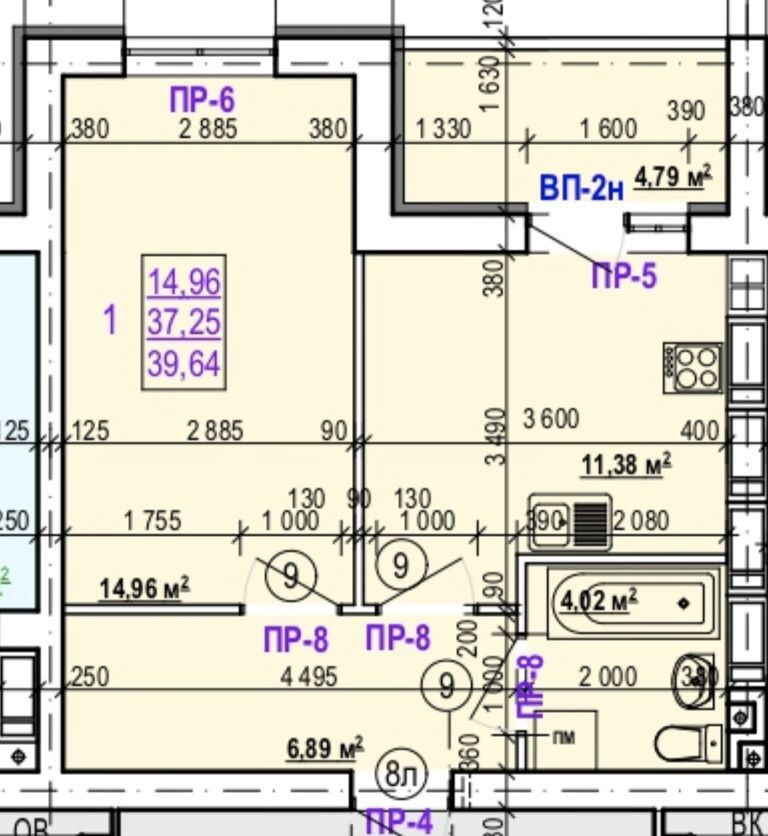 Продаж 1-кімнатної квартири 39 м²