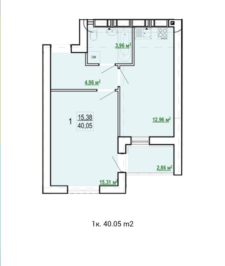 Продажа 1-комнатной квартиры 40 м²