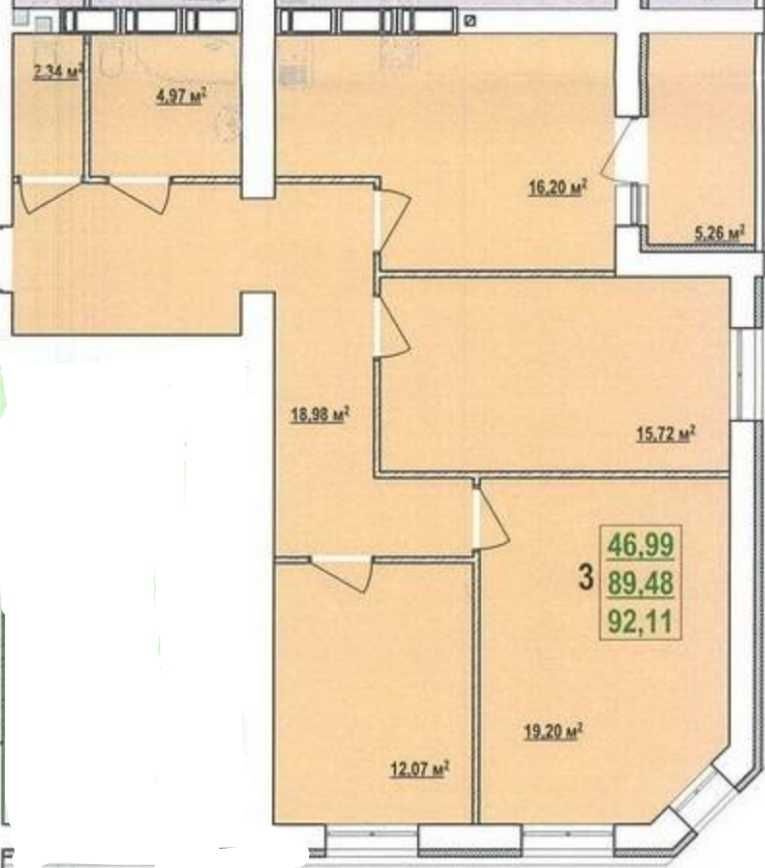 Продаж 3-кімнатної квартири 92 м²