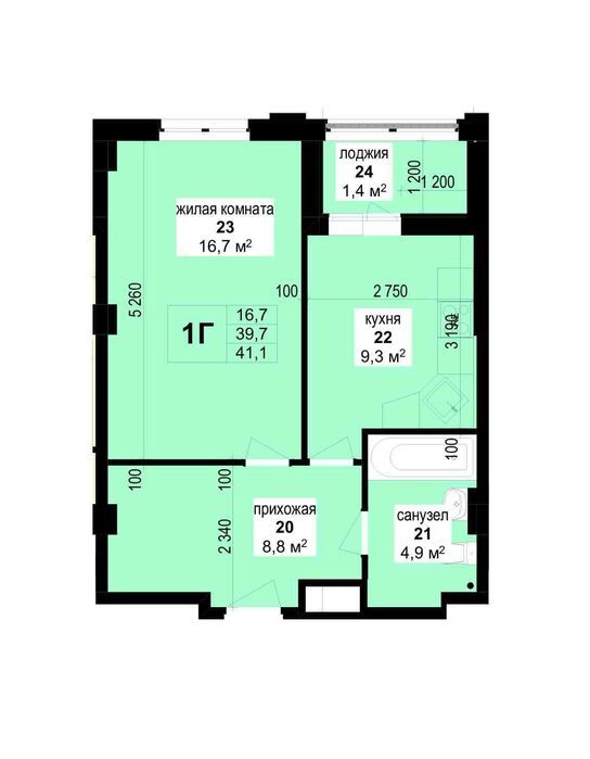 Продаж 1-кімнатної квартири 41 м²