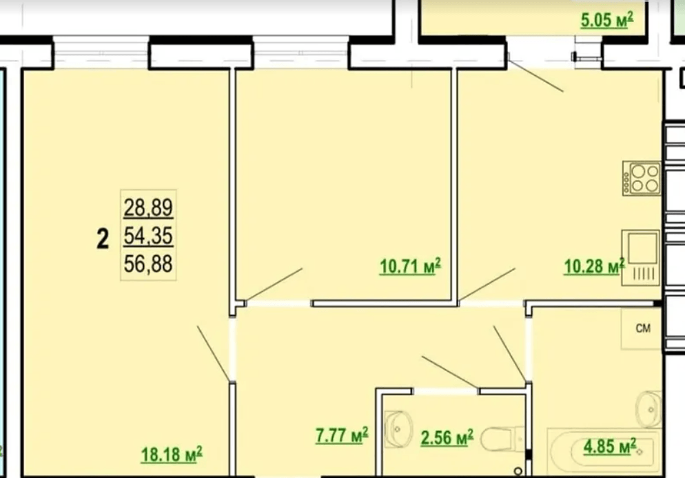 Продаж 2-кімнатної квартири 57 м²