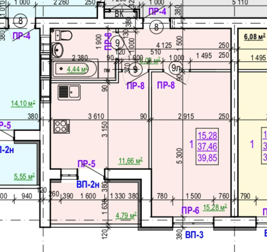 Продаж 1-кімнатної квартири 39 м²