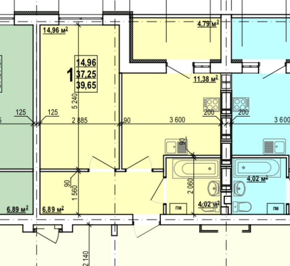 Продажа 1-комнатной квартиры 39 м²