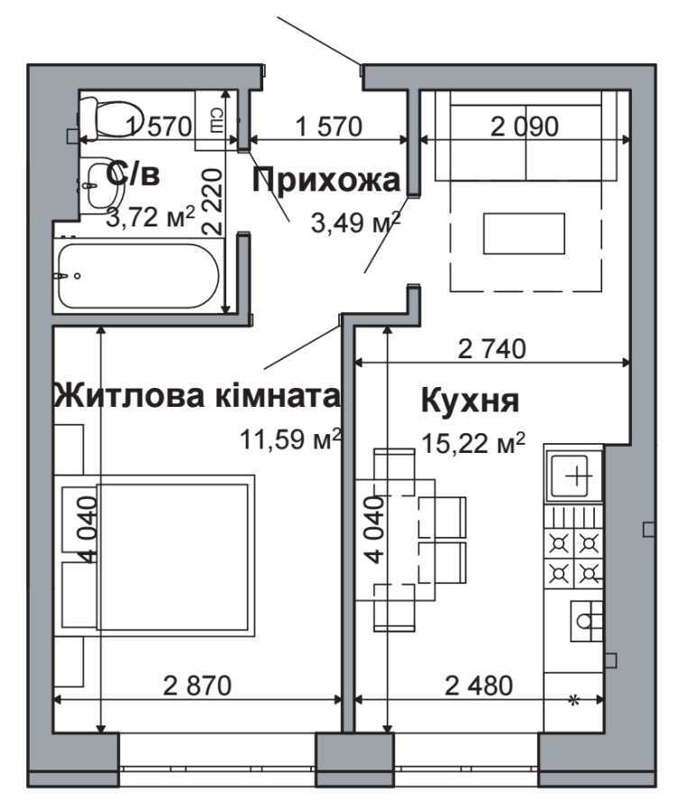 Продаж 1-кімнатної квартири 34 м², Дружби вул., 44