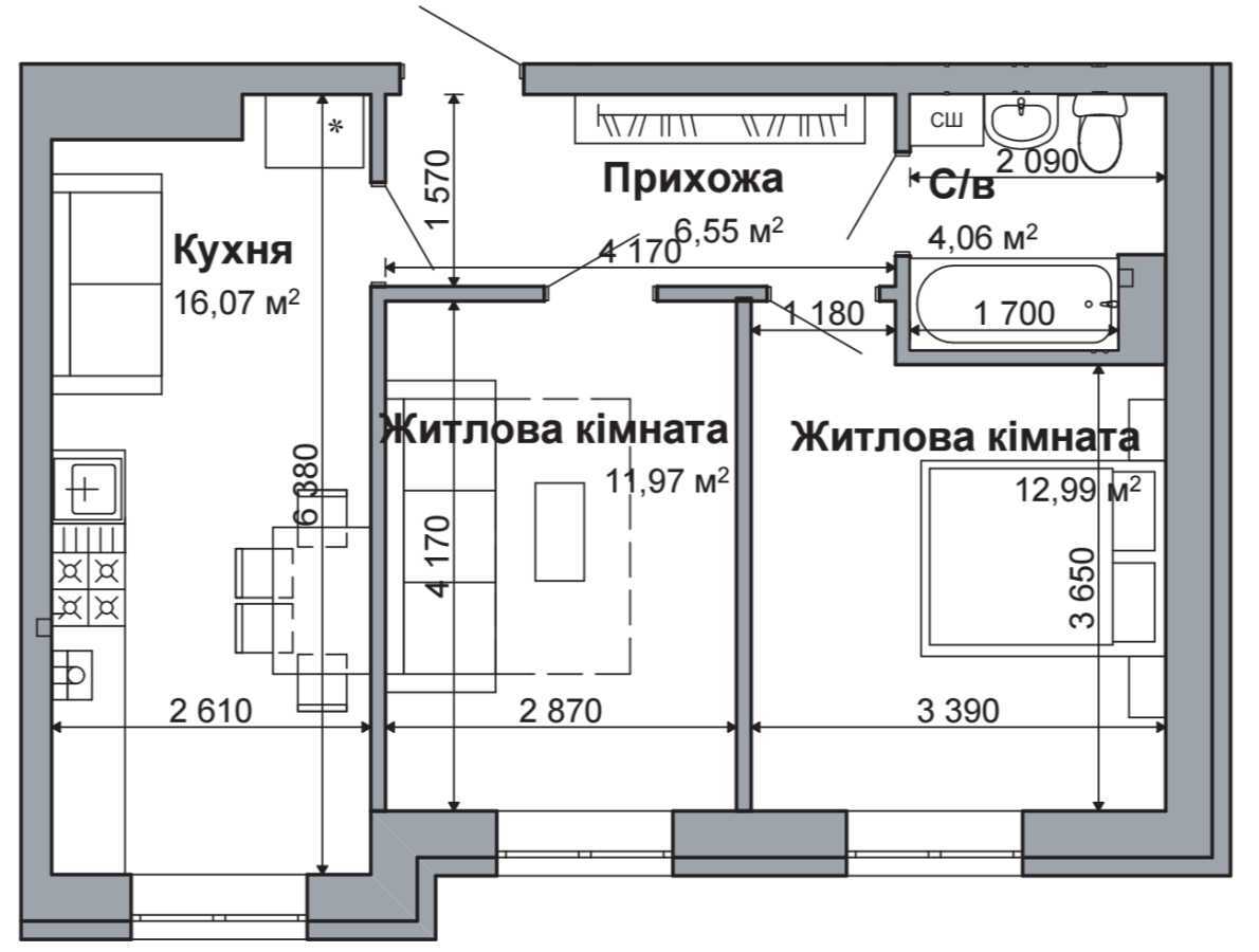 Продажа 2-комнатной квартиры 52 м², Чабановская ул., 14