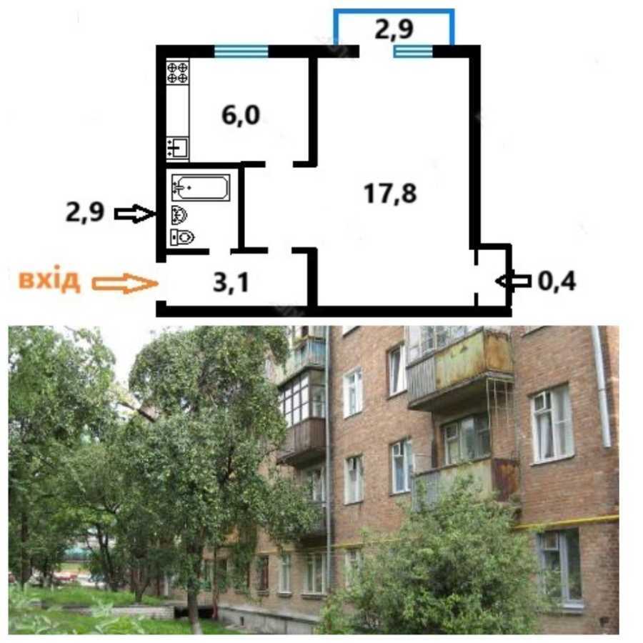 Продаж 1-кімнатної квартири 31 м², Перемоги просп., 15