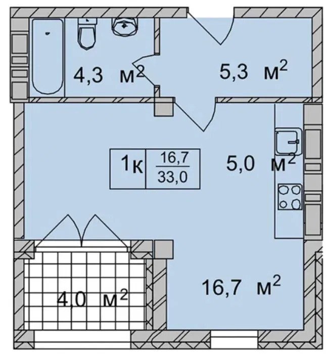 Продажа 1-комнатной квартиры 33 м²