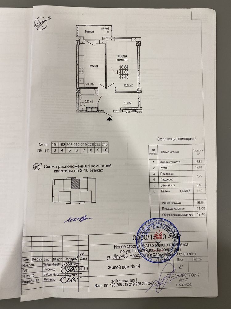 Продажа 1-комнатной квартиры 42 м²