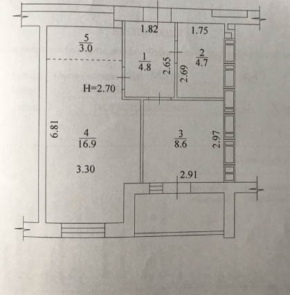 Продаж 1-кімнатної квартири 39 м²