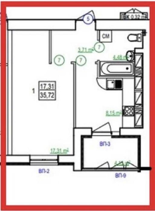 Продажа 1-комнатной квартиры 36 м²