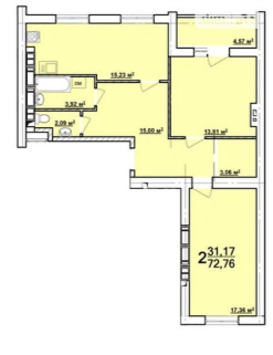 Продажа 2-комнатной квартиры 73 м²