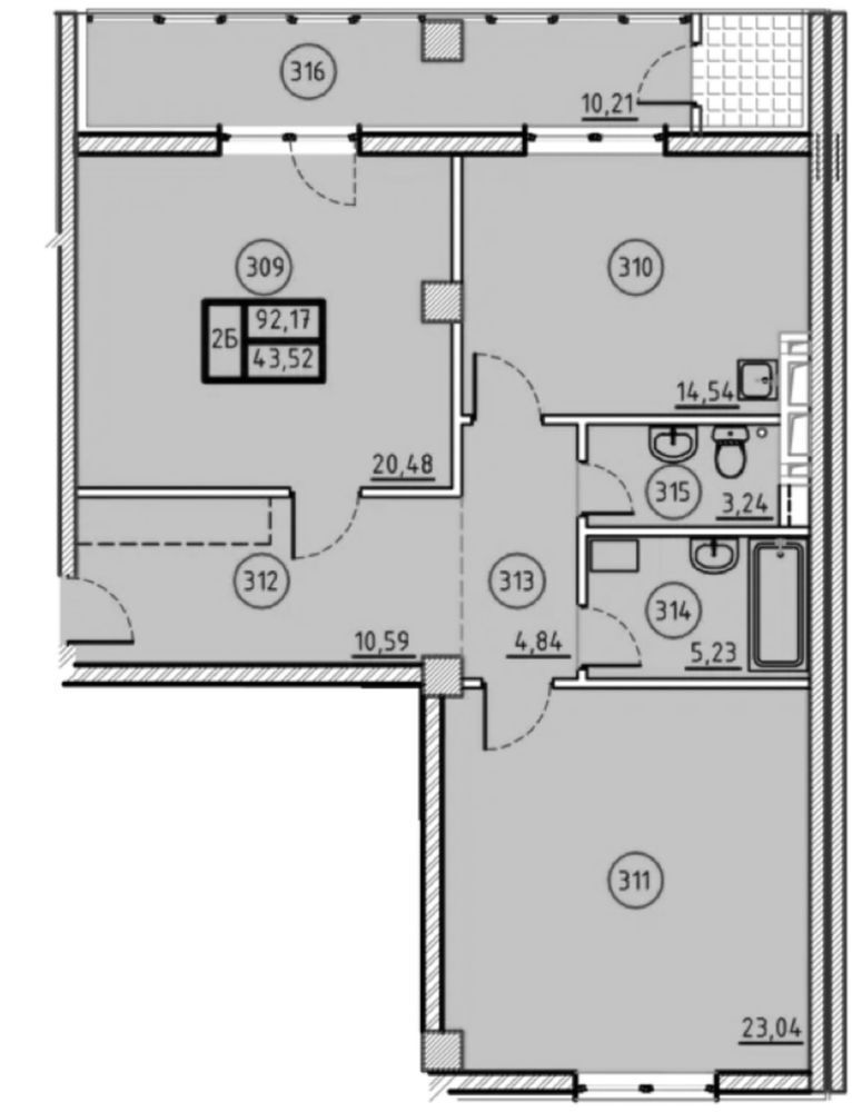 Продажа 2-комнатной квартиры 93 м²