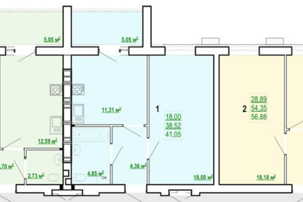 Продаж 1-кімнатної квартири 41.05 м²