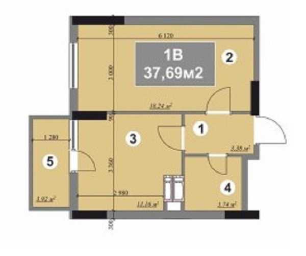 Продаж 1-кімнатної квартири 37.69 м², Українська вул.