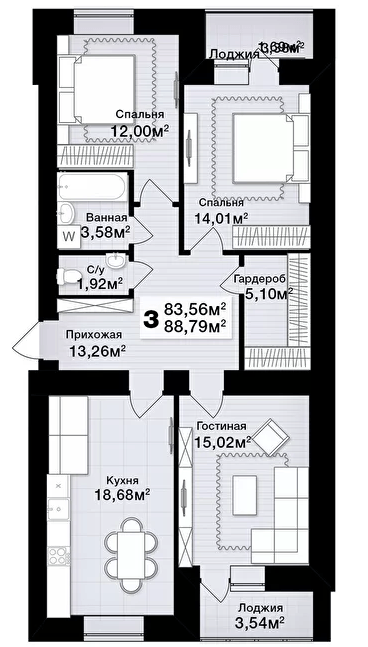 Продаж 3-кімнатної квартири 89 м²