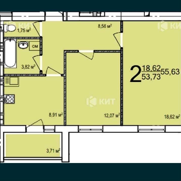 Продажа 2-комнатной квартиры 56 м²