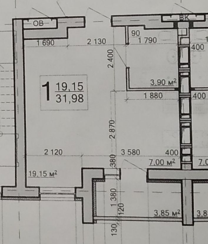 Продаж 1-кімнатної квартири 32 м²