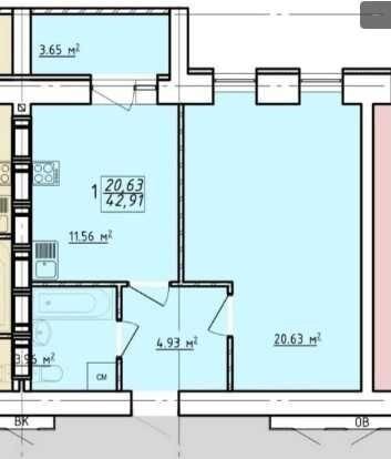 Продажа 1-комнатной квартиры 43 м²