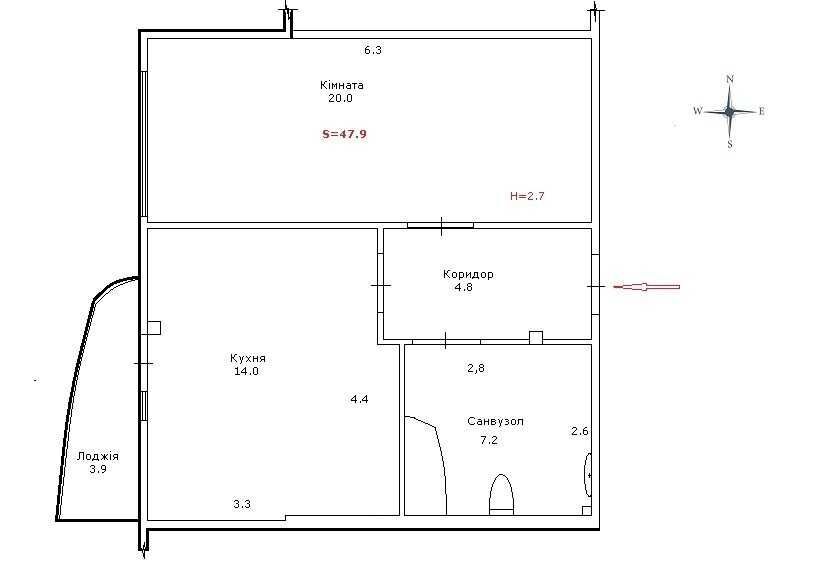 Продажа 1-комнатной квартиры 48 м²