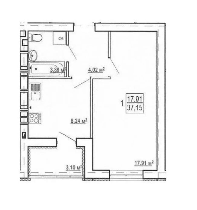 Продажа 1-комнатной квартиры 36 м²