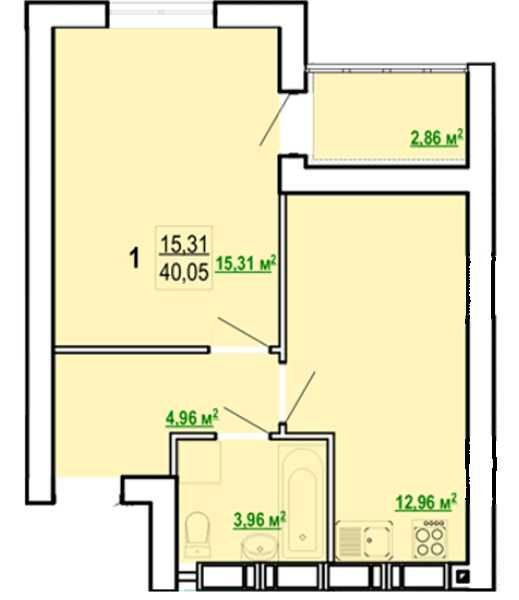 Продаж 1-кімнатної квартири 40 м²