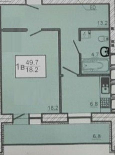 Продаж 1-кімнатної квартири 43.7 м²