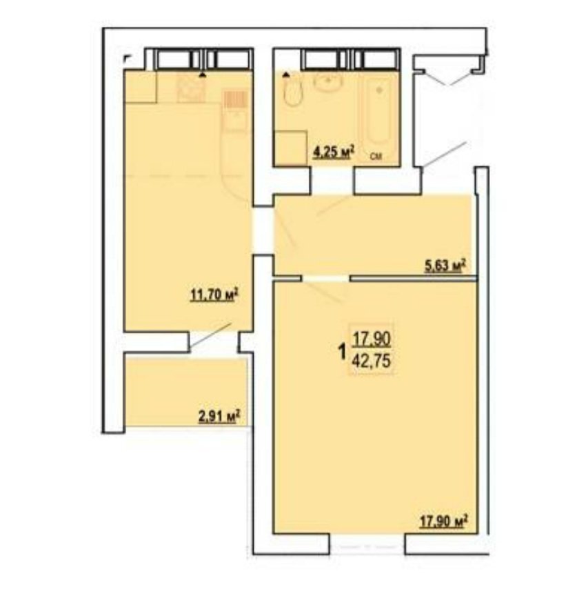 Продажа 1-комнатной квартиры 43 м²