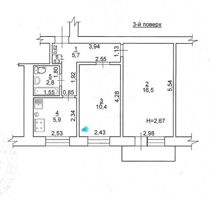 Продаж 2-кімнатної квартири 44 м²