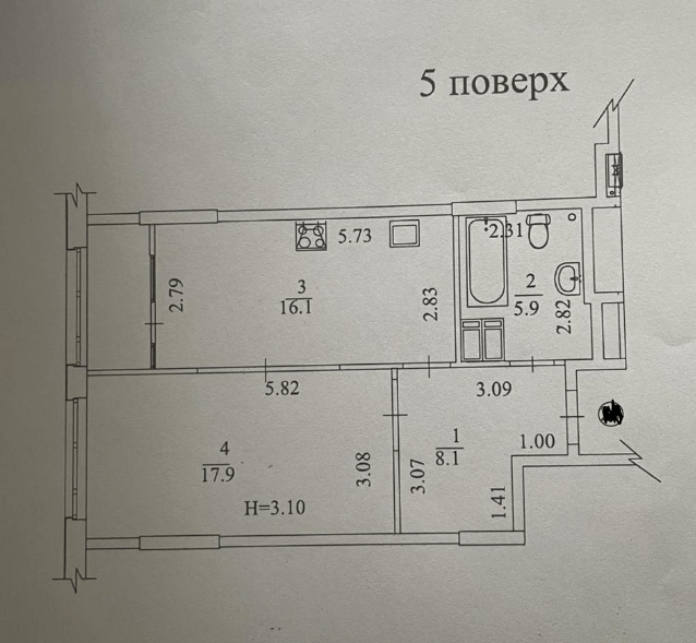 Продажа 1-комнатной квартиры 52 м²