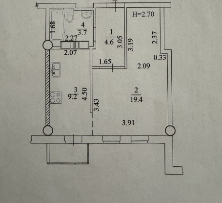 Продажа 1-комнатной квартиры 38 м²