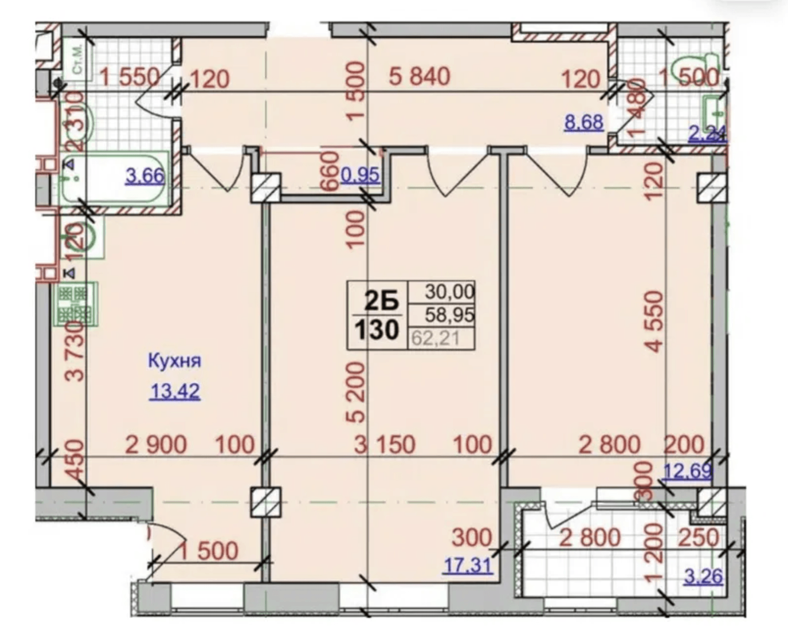 Продаж 2-кімнатної квартири 63 м²