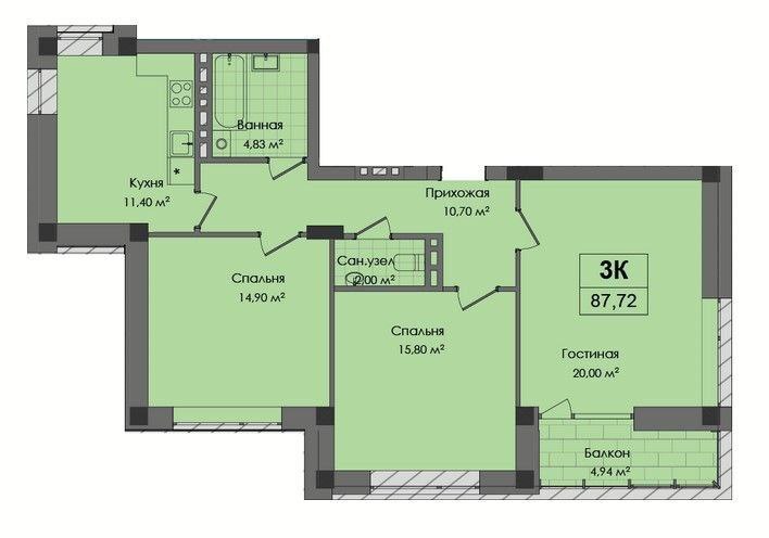 Продажа 3-комнатной квартиры 92 м², Добровольцев ул.