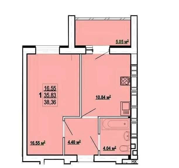 Продажа 1-комнатной квартиры 38 м²