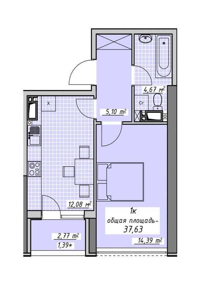 Продажа 1-комнатной квартиры 37.63 м², ЖК Атмосфера, СЕКЦИИ 2-3