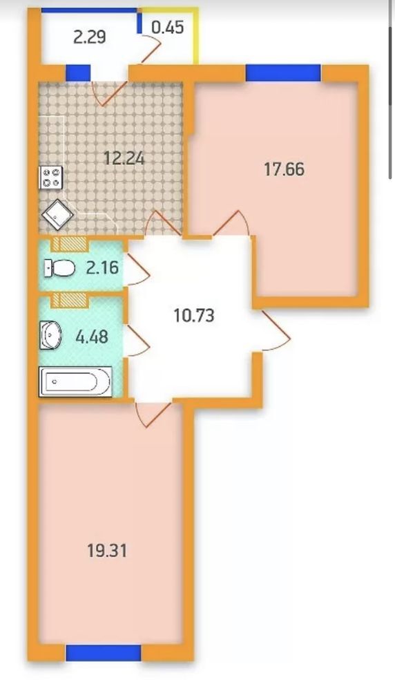 Продажа 2-комнатной квартиры 70 м²