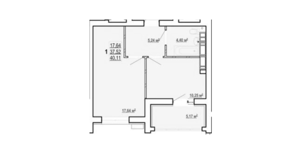 Продаж 1-кімнатної квартири 40.11 м²