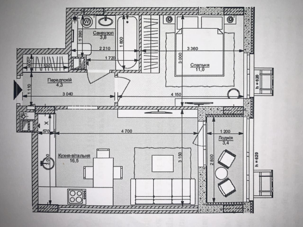 Продаж 1-кімнатної квартири 39 м²