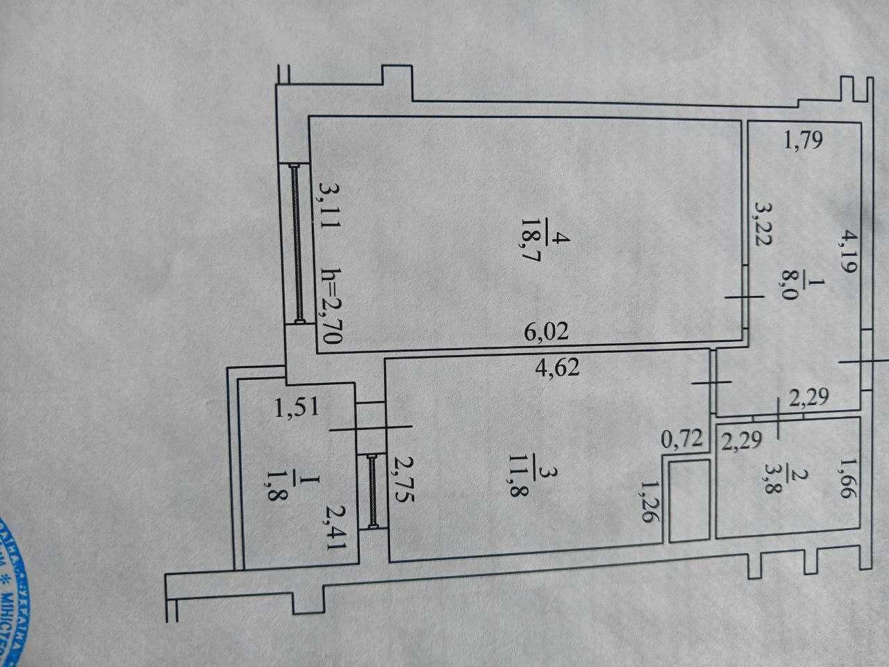 Продаж 1-кімнатної квартири 44 м²