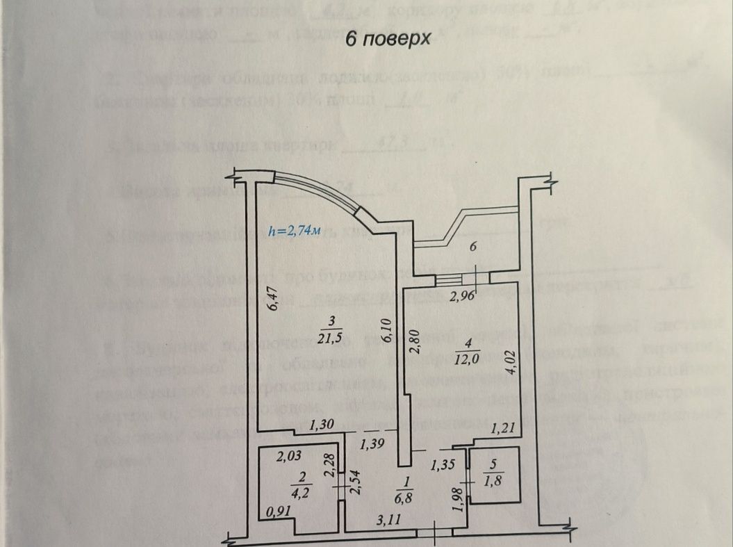 Продаж 1-кімнатної квартири 47 м²