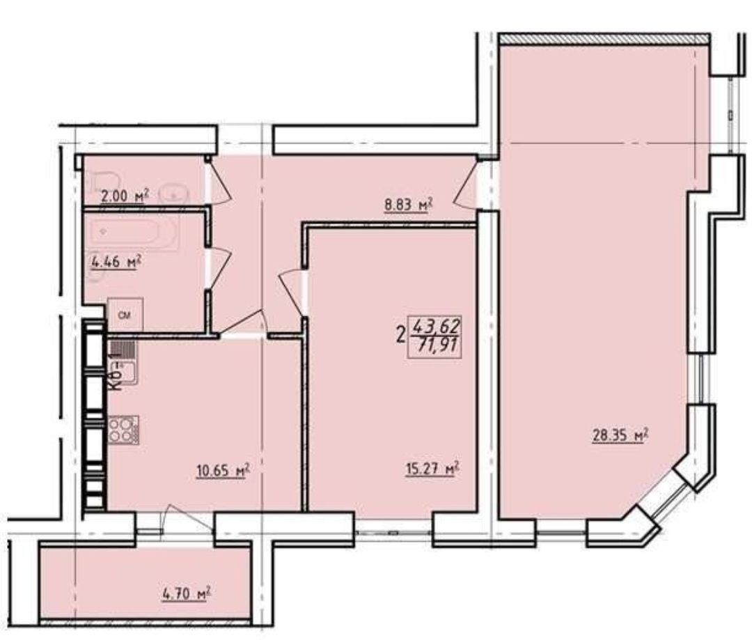 Продажа 2-комнатной квартиры 71 м²