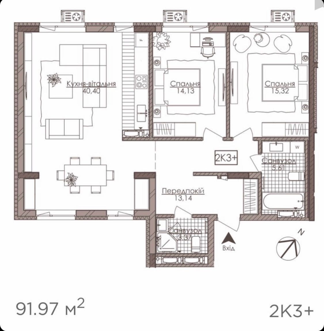 Продажа 2-комнатной квартиры 95 м²